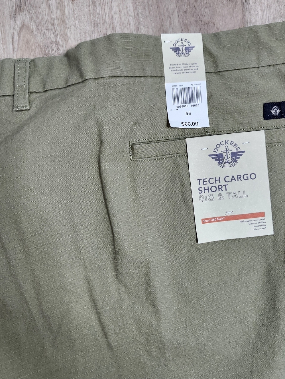 Dockers Mens Performance Tech Cargo Shorts Green Stretch Wicking Vacation - Picture 8 of 11